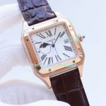 Copy Cartier Santos Automatic Watch White Dial Brown Leather Strap Rose Gold Bezel Rose Gold watch Case